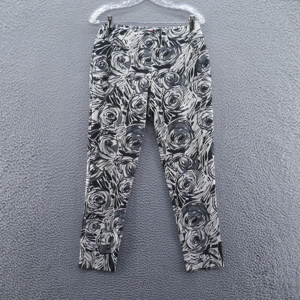 Krazy Larry Womens Classic Pull On Ankle‎ Pants 2 Black Ivory Swirl NEW